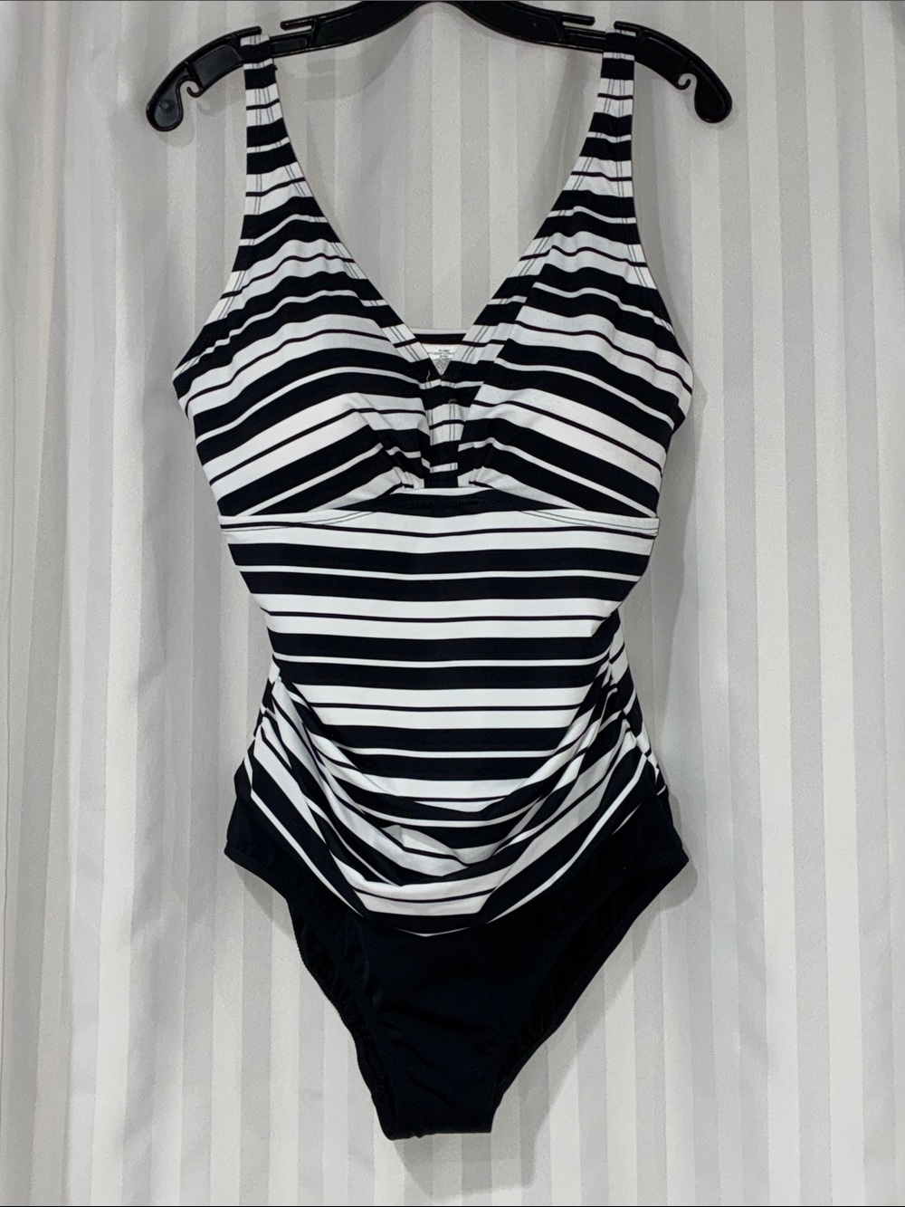 Swim Solutions Black and White Striped One-Piece Swimsuit